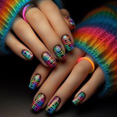 Nail Design Colorful, All Nail Shapes, Colorful Manicure, Fur Nails, Nail Sunny, Almond Stiletto, Funky Nail Designs, Quick Nail Art, Art Deco Nails