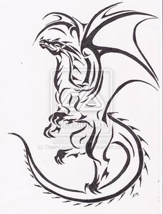 a black and white drawing of a dragon