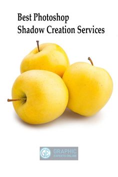 three yellow apples sitting next to each other on top of a white background with the words best photoshop shadow creation services