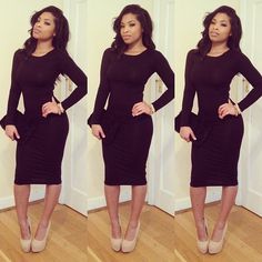 Black Bodycon dress, nude shoes Wardrobe Fashion, Fashion And Beauty Tips, Beauty Style, Wardrobe Style, Dope Outfits, Work Attire, Style Blog, Playing Dress Up, Classy Outfits