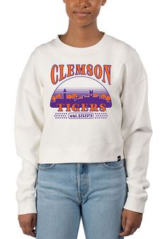 Uscape Clemson Tigers Womens White Pigment Dyed Crop Crew Sweatshirt Crop Long Sleeve, New York City Fc, Jersey Hat, Nba Hats, Sporting Kansas City, Clemson Tigers, Army & Navy, Tiger T Shirt, Crew Sweatshirts