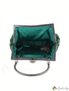 BirdinBag - Elegant Satin Evening Bag with Rhinestone & Sequin Embellishments - Chain Strap Included Vintage Green Shoulder Bag For Party, Green Vintage Shoulder Bag For Party, Embellished Green Rectangular Shoulder Bag, Green Embellished Rectangular Shoulder Bag, Embellished Green Bags For Everyday Use, Embellished Green Bag For Everyday Use, Green Embellished Bag For Events, Green Embellished Bag For Everyday Use, Vintage Green Beaded Bag