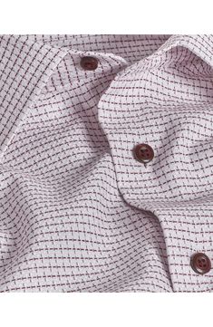 A smart print neatly patterns a dress shirt tailored from crisp cotton that elevates a casual outfit and relaxes any formal look. 30 1/2" length Spread collar Rounded, adjustable button cuffs 100% cotton Machine wash, line dry Imported Elegant Patterned Shirt With Spread Collar, Elegant Patterned Button-up Shirt, Elegant Formal Patterned Shirt, Elegant Patterned Formal Shirt, Formal Patterned Shirt With Spread Collar, Formal Shirt With Pattern And Spread Collar, Formal Collared Patterned Shirt, Classic Patterned Formal Shirt, Classic Patterned Shirt With Spread Collar