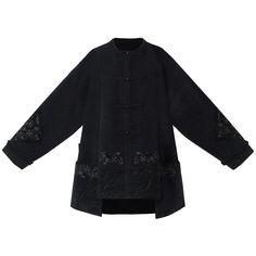 【"玄青" Modern-style Hanfu Coat】 A pure black coat hiding intricate details. Exquisite embroidery on cuffs and hem, featuring casually arranged bat, scroll, and floral patterns. The asymmetrical design avoids dullness, complemented by functional large pockets. The loose structure accommodates various body types. Soft woolen exterior, lined with warm quilted cotton, embodies a versatile, perfect for everyday wear. Model: 165cm, B/W/H:78/56/78, wearing size S. * This data is measured by hand, the er Traditional Black Winter Outerwear, Traditional Black Stand Collar Outerwear, Traditional Black Outerwear With Stand Collar, Traditional Black Outerwear With Floral Embroidery, Black Outerwear With Embroidered Cuffs And Long Sleeves, Black Long Sleeve Outerwear With Embroidered Cuffs, Black Winter Outerwear With Embroidered Cuffs, Black Long Sleeve Outerwear With Floral Embroidery, Hanfu Coat