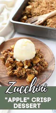 an apple crisp dessert with ice cream on top