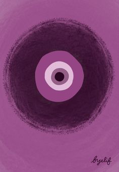 an abstract painting with purple and white circles