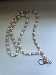 Handmade beaded lanyard with easy use clasp. White Round Beaded Necklaces For Everyday, Everyday Round Beaded Necklaces With Lobster Clasp, Beaded Lanyard, Teacher Lanyard, Beaded Lanyards, Badge Holders Lanyard, Badge Holders, Lanyard, Diy Projects