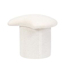 a white stool with a large cushion on the top and bottom, sitting in front of a white background