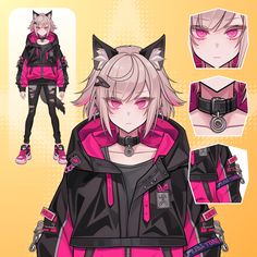 an anime character is wearing pink and black