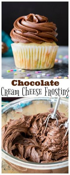 chocolate cream cheese frosting in a glass bowl