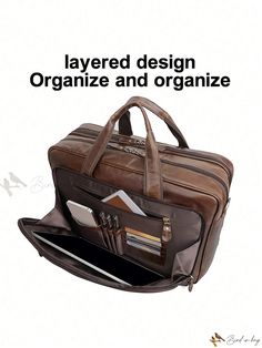 Bird in Bag - Vintage-Inspired Leather Travel Bag with Large Capacity Brown Briefcase With Removable Pouch For Travel, Brown Leather Luggage With Removable Pouch, Functional Brown Bag With Removable Pouch, Leather Luggage With Removable Pouch For On-the-go, Functional Brown Satchel With Large Capacity, Brown Leather Briefcase With Removable Pouch, Everyday Leather Luggage With Removable Pouch, Functional Brown Rectangular Bag, Brown Functional Rectangular Bag