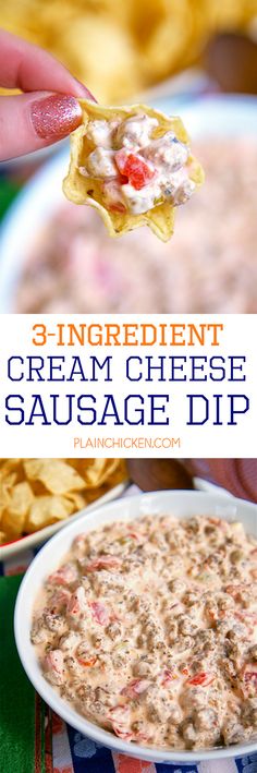 three ingredient cream cheese sausage dip is an easy and delicious appetizer that everyone will love