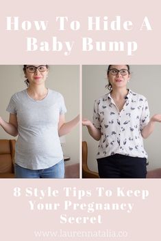 two women with their hands out in front of them and the text how to hide a baby bump 8 style tips to keep your pregnant secret