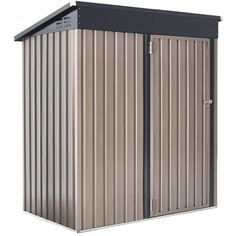 a metal storage shed with the door open on an isolated white background for display or montage