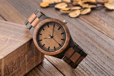 ⭐ High-Quality Wooden Watch with Reasonable Price ⭐ Adjustable Wooden Band ⭐ Professional Engraving Services ⭐ Fast Standard Shipping, Best Anniversary Gift for Husband ✅ High Wooden Craftsmanship, very light, comfortable to wear and durable. We are providing High-Quality Product along with the Reasonable Price. ✅ Accurate Japanese Quartz Movement. Japan Miyota 2035 quartz movement to guarantee an accurate time, original battery that can last more than 3 years. ✅ Perfect Engraving. We'll laser e Gift Watches With Date Display, Round Watches With Date Display As Gift, Brown Chronograph Watch With Round Dial As Gift, Brown Analog Display Watch As Gift, Groomsmen Watches, Engraved Watch, Watch Gift Box, Birthday Gift For Dad, Personalized Watches