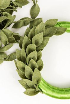 a wreath made out of green leaves on a white background