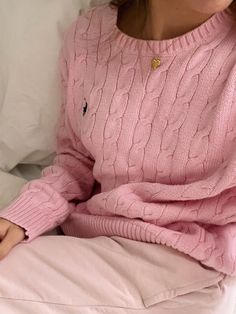 Pink sweater brandy Melville Ralph Lauren vibes comfy lounge wear gold jewelry Ralph Lauren Pink Sweater, Pink Sweater Outfit, Sweater Outfit, Pink Sweater, A Woman, Ralph Lauren, Pants, Gold, Pink