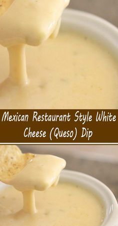 the mexican restaurant style white cheese quesadilla dip is ready to be eaten