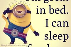 a minion is standing in front of a sign that says, i can't sleep