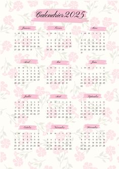 a calendar with pink flowers on it