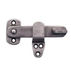 an iron door latch with two holes on the front and one hole in the back