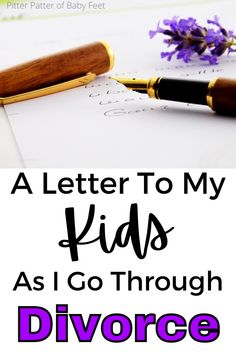 a letter to my kids as i go through divore with purple flowers and fountain pen