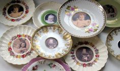 there are many plates that have pictures on them