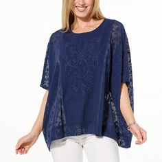 Colleen Lopez Embroidered Woven Top with Eyelet Detail  The perfect topper for elegant year-round style, this embroidered gauze top complements your favorite bottoms in a fun, fashionable way. Elegant Summer Top With Chikankari Embroidery, Elegant Summer Chikankari Embroidered Top, Elegant Chikankari Embroidered Top For Summer, Elegant Short Sleeve Tops With Intricate Embroidery, Spring Short Sleeve Tops With Intricate Embroidery, Spring Tops With Intricate Embroidery And Short Sleeves, Short Sleeve Tops With Intricate Embroidery For Spring, Intricate Embroidery Short Sleeve Tops For Spring, Elegant Short Sleeve Top With Chikankari Embroidery