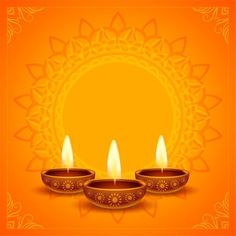 three candles on an orange background for diwaling