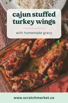 chicken wings with homemade gravy in a casserole dish