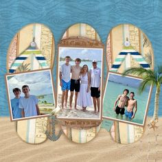 a group of people standing next to each other on top of a sand covered beach