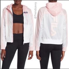 Nwt Fila Usa Pink Breeze Wind Hoodie Jacket Top Size L Brand New With Tags Graphic Print Logo Accents Add Classic And Trendy Detailing To This Lightweight, Wind Jacket. - High Neck - Long Sleeves - Drawstring Accents - Knit Trim Detailing - Hood Attached On Back - Slash Pockets On Front - Graphic Print Logo Accents - Seam Detailing Throughout - Lightweight Combo Construction - Approx. 26" Length - 100% Polyester Color: Whtbbrd965 White Pink Check Out My Other Items Smoke Free & Pet Free Home No White Long Sleeve Hooded Jacket For Fall, Winter Hoodie Windbreaker, White Hooded Jacket With Double-lined Hood, White Hooded Track Jacket For Winter, White Streetwear Hooded Jacket For Spring, White Hooded Jacket For Spring Streetwear, Hooded Jacket With Ribbed Cuffs, White Windbreaker With Drawstring Hood, White Windbreaker With Ribbed Cuffs For Fall