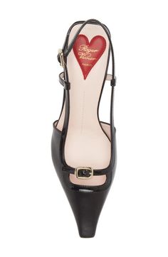 "Find ROGER VIVIER Mini Buckle Slingback Pump on Editorialist. Blocky cutouts and gleaming buckles distinguish this Italian-leather pump fronted by a squared, elongated toe and sealed with a slender slingback strap. 2\" (55mm) heel Adjustable slingback strap with buckle closure Leather upper, lining and sole Made in Italy Designer Shoes"