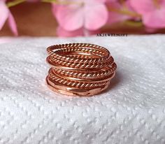 Copper Set of 8 Stacking Ring - Copper Stacking Rings - Simple Copper Hammered and Twist Bands - Solid Copper Ring - Gift for Her, Boho Ring Solid Copper Ring Handmade Ring Stacking Ring Best Gift For Her Anniversary Gift Ring Birthday Gift Ring Valentines Day Ring Thanks & Regards Braided Copper Rings, Birthday Gift Ring, Diy Bracelet Designs, Twisted Band, Copper Ring, Birthday Ring, Ring Stacking, Copper Rings, Boho Ring