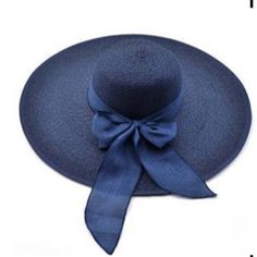 Perfect For Any Fabulous Outfit. High Quality Material Navy Wide Brim Sun Hat For Summer, Blue Chic Straw Hat For Summer, Chic Blue Straw Hat For The Beach, Chic Blue Straw Hat For Summer, Blue Summer Hats For Day Out, Blue Summer Hat For Day Out, Navy Brimmed Sun Hat For Summer, Blue Wide Brim Hat For Day Out, Blue Wide-brim Hat For Day Out