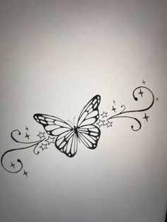 Tramp Stamp Butterfly Design, Creative Butterfly Tattoo Design, Tattoos On Lower Back For Women, Amore Tramp Stamp, Horizontal Butterfly Tattoo, Lower Back Tattoos For Women Butterflies, Lower Back Tattoos For Black Women, Trampstamp Tattoo Designs, Tramp Stamp Template