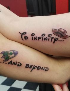 #TattooArt #InkLife #BodyArt #TattooInspiration #InkedUp #TattooLove #TattooedWomen #TattooedMen #InkCommunity #TattooStories To Infinity And Beyond Tattoo, Infinity And Beyond Tattoo, Beyond Tattoo, Matching Disney Tattoos, Disney Couple Tattoos, Toy Story Tattoo, Inside Of Arm Tattoo, Couple Disney