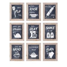 six framed chalkboard signs with different sayings on them