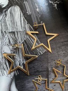 Gold Plated Stars Post Back Hoops Earrings Glamrock Bonnie, Stars Earrings, Gold Star Earrings, Silver Star Earrings, Hoops Earrings, Glitz And Glam, Gold Star, Star Earrings, Gold Stars