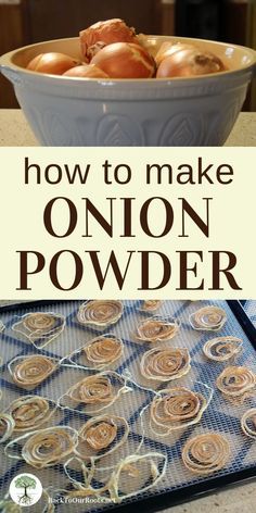 onion powdered pastries in a bowl on a baking sheet with text overlay that reads how to make onion powdered pastries