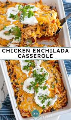 chicken enchilada casserole with sour cream sauce and cilantro