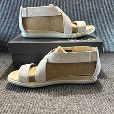 Brand New In Box, Perfect Condition White Leather Cross Strap Sandals, Pink Ballet Flats, Mary Jane Shoes Flat, Loafer Shoes Women, Brown Leather Loafers, Leather Loafer Shoes, Buckled Flats, Ecco Shoes, Leather Slip On Shoes