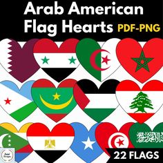 arabic american flag hearts paper - png cutouts for crafting and diy projects