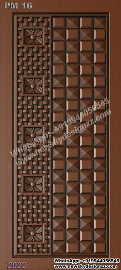 an image of a wooden door with decorative designs on the front and side panels in different colors