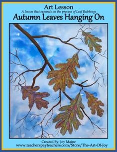 an autumn leaf hanging on the branch of a tree with blue sky and clouds in the background