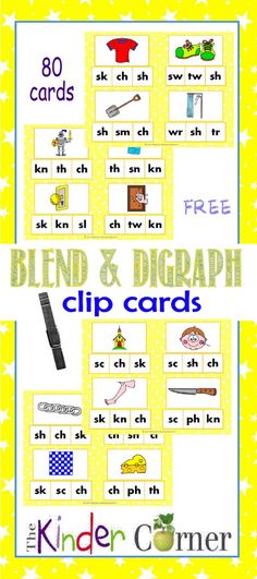 a poster with the words blend and diggraph clip cards