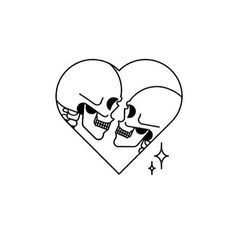 two skulls in the shape of a heart with their heads touching each other's foreheads