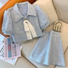 Elegant Crop Top, Beach Outfit For Women, Tweed Cardigan, Crop Top Summer, Women Blazers, Mode Chanel, Kids Dress Wear, Fashion Top Outfits, Blue Tweed