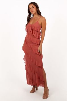 Ciao Ruffles Maxi Dress - Rosewood Event Look, Ruffled Maxi Dress, V Neckline, Side Split, Wedding Season, S Models, Side Zip, Dress Length, Ruffles