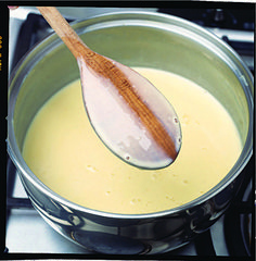 a wooden spoon in a pot on the stove